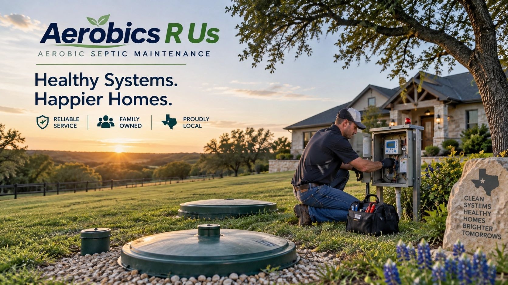 Aerobics R Us technician servicing a septic system